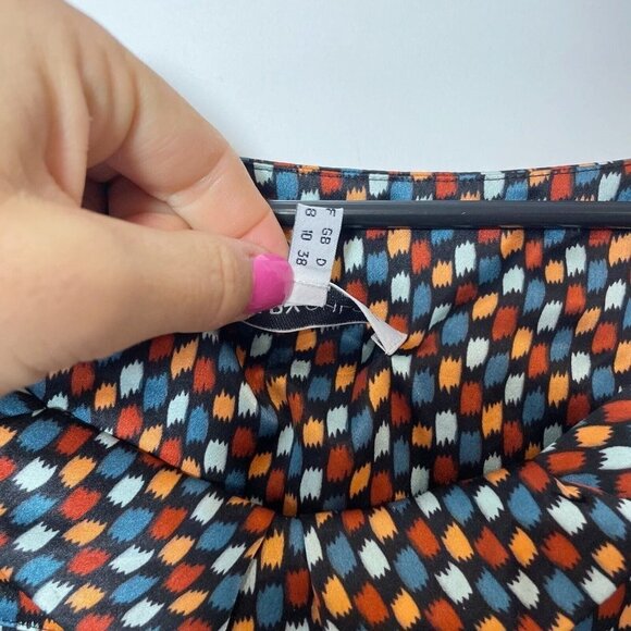 See By Chloe Womens 100% Silk Geometric Blouse Multicolor 6 3/4 Sleeve Pleated - Picture 4 of 7